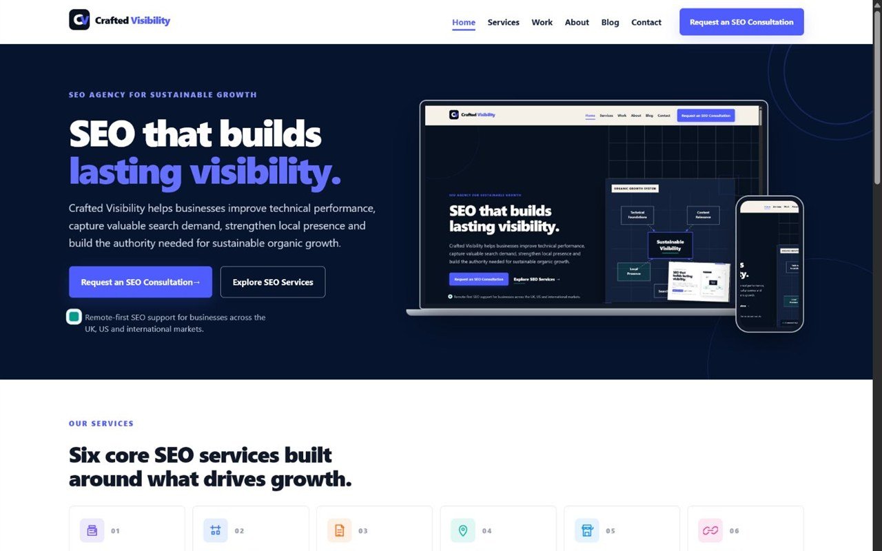 Crafted Visibility website homepage